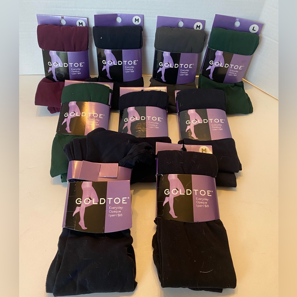 Gold Toe Pantyhose Everyday Opaque Med & Large Grey Green Navy Black Lot Of 9